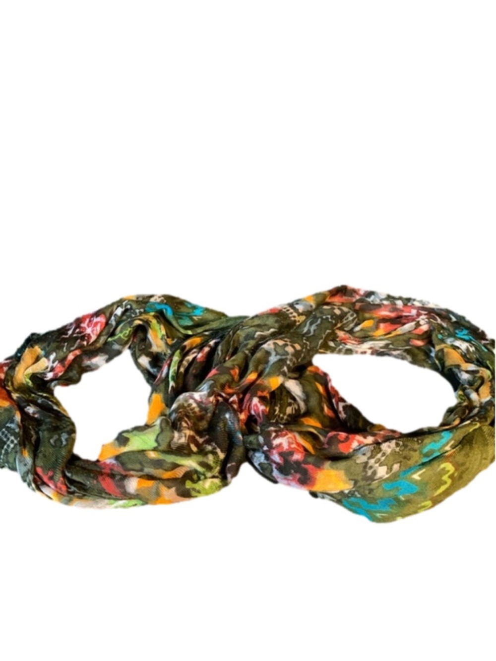 Colourful pattern wide infinity scarf semi sheer